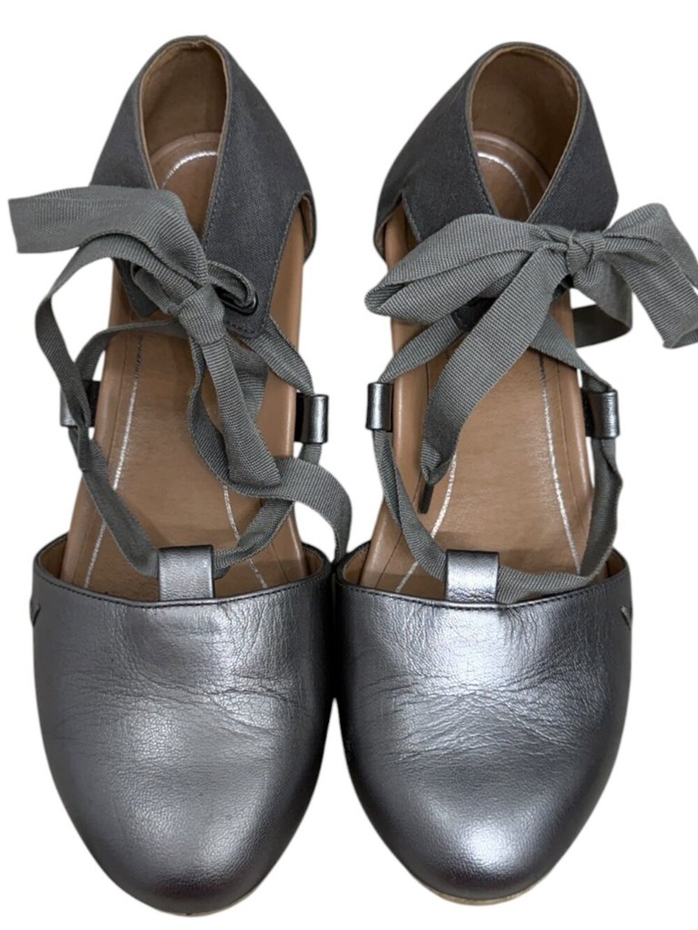 Vionic Kaitlyn Leather Lace Up Wedge Espadrille Sandals Metallic Women's Sz 8 - Picture 3 of 9